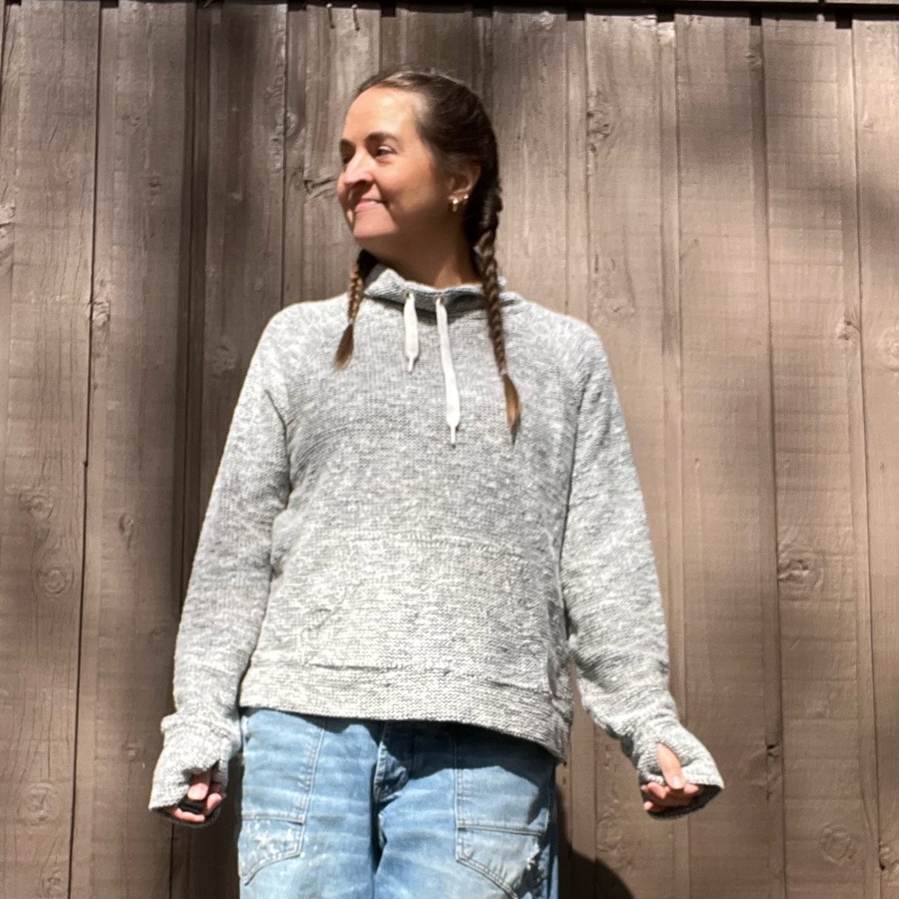 aerie OFFLINE™ Light Gray Marled Knit Cowl Pullover large